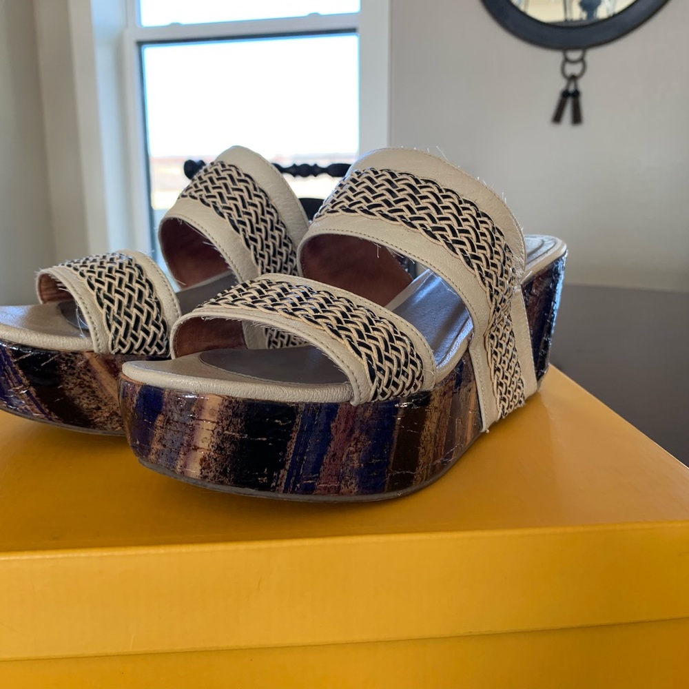 Slide on sandals. Pilcro and the Letterpress, an Anthropologie brand.
